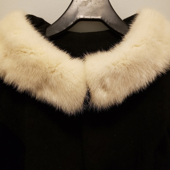 VINTAGE 1930s Wool Felted Wool Coat & Fur Collar Lg Black & White EUC - Picture 12 of 16